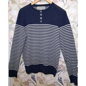 CARDIGAN brand Blue & Gray Striped 100% Wool Size Medium Minimalist Preppy